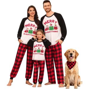 image:imageSWOMOG Family Christmas Matching Pajamas Sets Long Sleeve Pjs Holiday Sleepwear Women Men Soft Loungewear SetRed Black Plaid