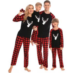image:imageSWOMOG Family Matching Christmas Pajamas Sets MenWomen Plaid Pants Loungewear and Printed Long Sleeve PjsAchristmas Classical Deers