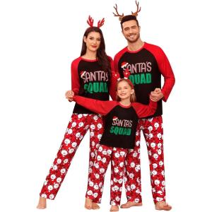 image:imageSWOMOG Family Matching Christmas Pajamas Sets MenWomen Plaid Pants Loungewear and Printed Long Sleeve PjsAsanta Squad