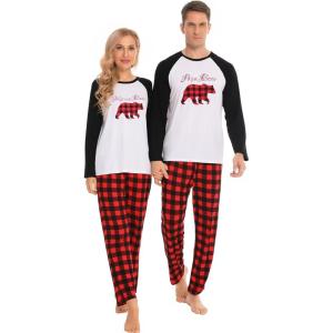 image:imageSWOMOG Family Matching Christmas Pajamas Sets MenWomen Plaid Pants Loungewear and Printed Long Sleeve PjsZchristmas Bear