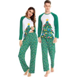 image:imageSWOMOG Family Matching Christmas Pajamas Sets MenWomen Plaid Pants Loungewear and Printed Long Sleeve PjsZchristmas Tree