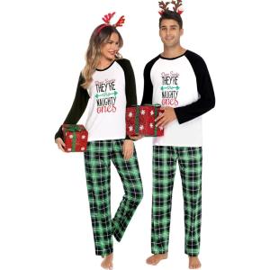 image:imageSWOMOG Family Matching Christmas Pajamas Sets MenWomen Plaid Pants Loungewear and Printed Long Sleeve PjsZgreen Letter