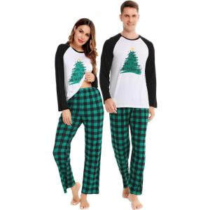 image:imageSWOMOG Family Matching Christmas Pajamas Sets MenWomen Plaid Pants Loungewear and Printed Long Sleeve PjsZletter Tree
