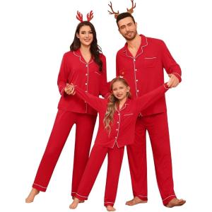 image:imageSWOMOG Family Matching Pajamas Set Christmas Plaid Pajamas for Men Women Long Sleeve Sleepwear Pjs SetRedno Pockets