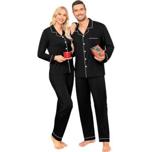 image:imageSWOMOG Matching Family Christmas Pajamas Set Long Sleeve Festival Party Pj Set ButtonDown SleepwearBlack