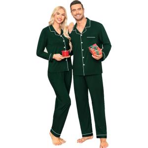 image:imageSWOMOG Matching Family Christmas Pajamas Set Long Sleeve Festival Party Pj Set ButtonDown SleepwearGreen