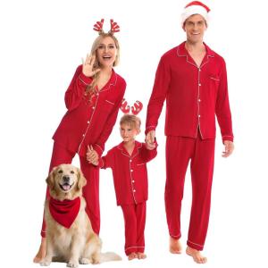 image:imageSWOMOG Matching Family Christmas Pajamas Set Long Sleeve Festival Party Pj Set ButtonDown SleepwearRed