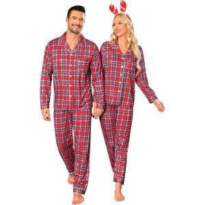 image:imageSWOMOG Matching Family Christmas Pajamas Set Long Sleeve Festival Party Pj Set ButtonDown SleepwearRed Stewart Plaid
