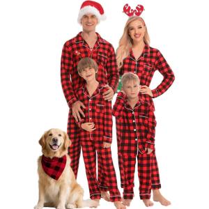 image:imageSWOMOG Matching Family Christmas Pajamas Set Long Sleeve Festival Party Pj Set ButtonDown SleepwearRed With Black Plaid