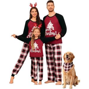 image:imageSWOMOG Matching Family Pajama Set Couple Christmas Printed Sleepwear Xmas Long Sleeve Lounge Set Men amp Women Pjs SetGray Black Plaid