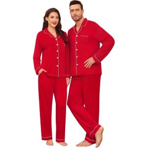 image:imageSWOMOG Matching Family Pajama Set Couple Christmas Printed Sleepwear Xmas Long Sleeve Lounge Set Men amp Women Pjs SetRed