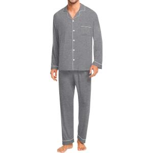 image:imageSWOMOG Men Pajamas Set Comfy Modal Pjs Button Down Sleepwear 2 Piece Long Sleeve Lounge Set Soft Nightwear with PocketsGrey