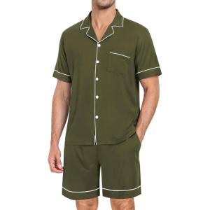 image:imageSWOMOG Mens Pajama Set Short Sleeve 2 PCS Sleepwear Button Down Soft Loungewear Modal Set Pj Set with Pockets S3XLArmy Green