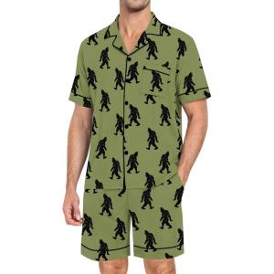 image:imageSWOMOG Mens Pajama Set Short Sleeve 2 PCS Sleepwear Button Down Soft Loungewear Modal Set Pj Set with Pockets S3XLArmy Green Bigfoot