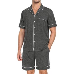 image:imageSWOMOG Mens Pajama Set Short Sleeve 2 PCS Sleepwear Button Down Soft Loungewear Modal Set Pj Set with Pockets S3XLDeep Grey