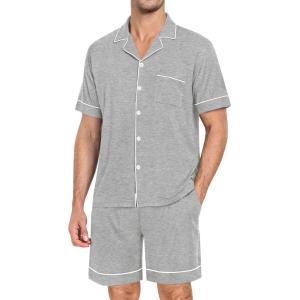 image:imageSWOMOG Mens Pajama Set Short Sleeve 2 PCS Sleepwear Button Down Soft Loungewear Modal Set Pj Set with Pockets S3XLGrey