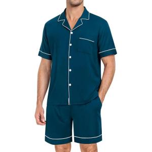image:imageSWOMOG Mens Pajama Set Short Sleeve 2 PCS Sleepwear Button Down Soft Loungewear Modal Set Pj Set with Pockets S3XLOxford Blue