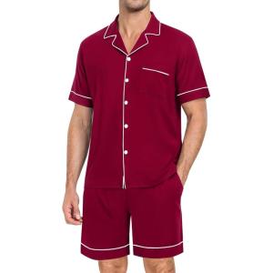 image:imageSWOMOG Mens Pajama Set Short Sleeve 2 PCS Sleepwear Button Down Soft Loungewear Modal Set Pj Set with Pockets S3XLWine Red