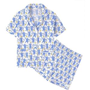 image:imageSWOMOG Unisex Girls Boys Soft Pajamas Set ButtonDown PJs Short Sleeve Sleepwear Toddler Cute Lounge Sets2 Pocketblue Money