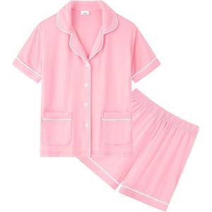 image:imageSWOMOG Unisex Girls Boys Soft Pajamas Set ButtonDown PJs Short Sleeve Sleepwear Toddler Cute Lounge Sets2 Pocketpink