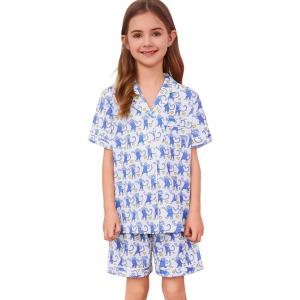 image:imageSWOMOG Unisex Girls Boys Soft Pajamas Set ButtonDown PJs Short Sleeve Sleepwear Toddler Cute Lounge SetsBlue Monkey
