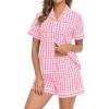 image:imageSWOMOG 100 Cotton Women Pajama Set 2 Piece Gingham Pjs Set Short Sleeve Plaid Sleepwear Button Down Lounge SetPink Plaid