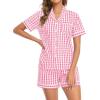 image:imageSWOMOG 100 Cotton Women Pajama Set 2 Piece Gingham Pjs Set Short Sleeve Plaid Sleepwear Button Down Lounge SetPink Plaid