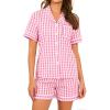 image:imageSWOMOG 100 Cotton Women Pajama Set 2 Piece Gingham Pjs Set Short Sleeve Plaid Sleepwear Button Down Lounge SetPink Plaid