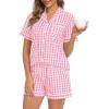image:imageSWOMOG 100 Cotton Women Pajama Set 2 Piece Gingham Pjs Set Short Sleeve Plaid Sleepwear Button Down Lounge SetPink Plaid