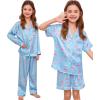 image:imageSWOMOG 4 pcs Kids Girls Satin Pajamas Set Silk ButtonDown PJs Sets Soft Lounge Sets Long Sleeve Sleepwear4 Pcsblue Flamingo
