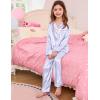 image:imageSWOMOG 4 pcs Kids Girls Satin Pajamas Set Silk ButtonDown PJs Sets Soft Lounge Sets Long Sleeve Sleepwear4 Pcsblue Striped
