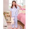 image:imageSWOMOG 4 pcs Kids Girls Satin Pajamas Set Silk ButtonDown PJs Sets Soft Lounge Sets Long Sleeve Sleepwear4 Pcsblue Striped
