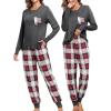 image:imageSWOMOG Adult Christmas Pajamas Buffalo Plaid Pajama Pants with Pockets Long Sleeve Tops for Couples amp FamilyDeep Grey
