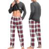 image:imageSWOMOG Adult Christmas Pajamas Buffalo Plaid Pajama Pants with Pockets Long Sleeve Tops for Couples amp FamilyDeep Grey