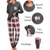 image:imageSWOMOG Adult Christmas Pajamas Buffalo Plaid Pajama Pants with Pockets Long Sleeve Tops for Couples amp FamilyDeep Grey