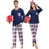image:imageSWOMOG Adult Christmas Pajamas Buffalo Plaid Pajama Pants with Pockets Long Sleeve Tops for Couples amp FamilyNavy Blue