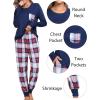 image:imageSWOMOG Adult Christmas Pajamas Buffalo Plaid Pajama Pants with Pockets Long Sleeve Tops for Couples amp FamilyNavy Blue