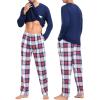 image:imageSWOMOG Adult Christmas Pajamas Buffalo Plaid Pajama Pants with Pockets Long Sleeve Tops for Couples amp FamilyNavy Blue