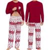 image:imageSWOMOG Adult Christmas Pajamas Buffalo Plaid Pajama Pants with Pockets Long Sleeve Tops for Couples amp FamilyWine Red Christmas Tree