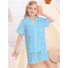 image:imageSWOMOG Big Girls Pajama Set 3PCS Button Dowm Sleepwear Short Sleeve with ShortampLong Pants PJs Cute Print LoungewearBlue Star and Moon