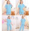 image:imageSWOMOG Big Girls Pajama Set 3PCS Button Dowm Sleepwear Short Sleeve with ShortampLong Pants PJs Cute Print LoungewearBlue Star and Moon
