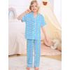 image:imageSWOMOG Big Girls Pajama Set 3PCS Button Dowm Sleepwear Short Sleeve with ShortampLong Pants PJs Cute Print LoungewearBlue Star and Moon