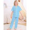 image:imageSWOMOG Big Girls Pajama Set 3PCS Button Dowm Sleepwear Short Sleeve with ShortampLong Pants PJs Cute Print LoungewearBlue Star and Moon