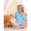 image:imageSWOMOG Big Girls Pajama Set 3PCS Button Dowm Sleepwear Short Sleeve with ShortampLong Pants PJs Cute Print LoungewearBlue Star and Moon