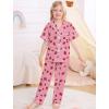image:imageSWOMOG Big Girls Pajama Set 3PCS Button Dowm Sleepwear Short Sleeve with ShortampLong Pants PJs Cute Print LoungewearTaro Strawberry