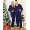 image:imageSWOMOG Couple Matching Pajamas Set Christmas Pajamas Long Sleeve Button Down Pj Set Festival Party Xmas SleepwearNavy Blue
