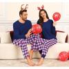 image:imageSWOMOG Couple Matching Pajamas Set Christmas Pajamas Long Sleeve Button Down Pj Set Festival Party Xmas SleepwearNavy Blue Plaid