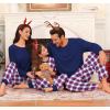 image:imageSWOMOG Couple Matching Pajamas Set Christmas Pajamas Long Sleeve Button Down Pj Set Festival Party Xmas SleepwearNavy Blue Plaid