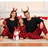 image:imageSWOMOG Couple Matching Pajamas Set Christmas Pajamas Long Sleeve Button Down Pj Set Festival Party Xmas SleepwearRed Black Plaid