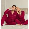 image:imageSWOMOG Couple Matching Pajamas Set Christmas Pajamas Long Sleeve Button Down Pj Set Festival Party Xmas SleepwearWine Red